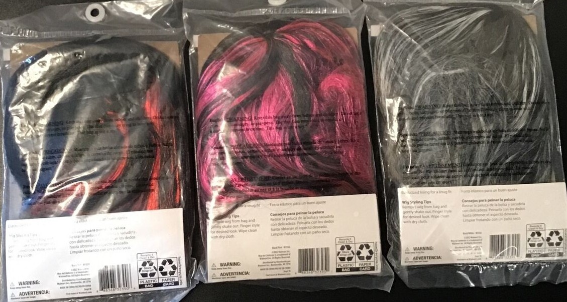 Childs One Size Pigtail Wig Halloween Costume Black with Red, White, or Pink