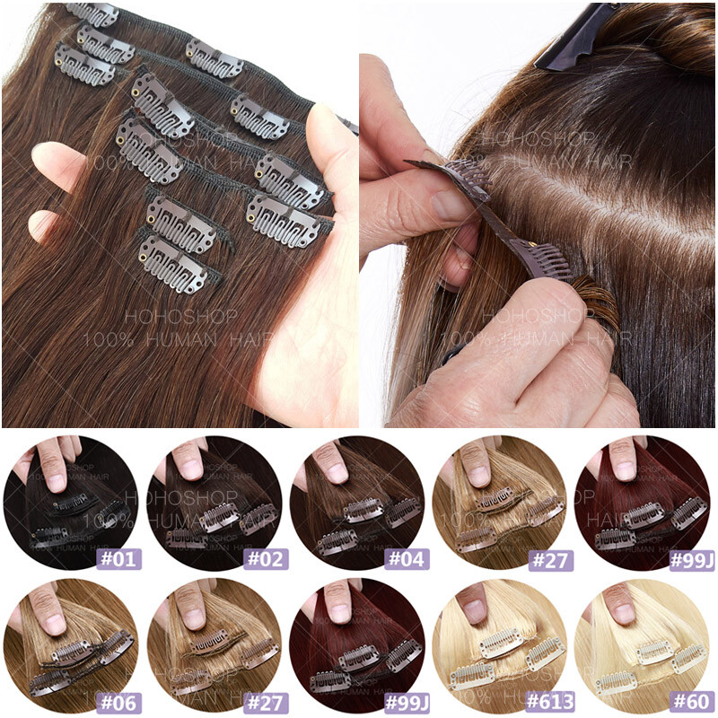 Clip In 100% Real Remy Human Hair Extensions 8 Pieces 18 Clips Full Head Long US