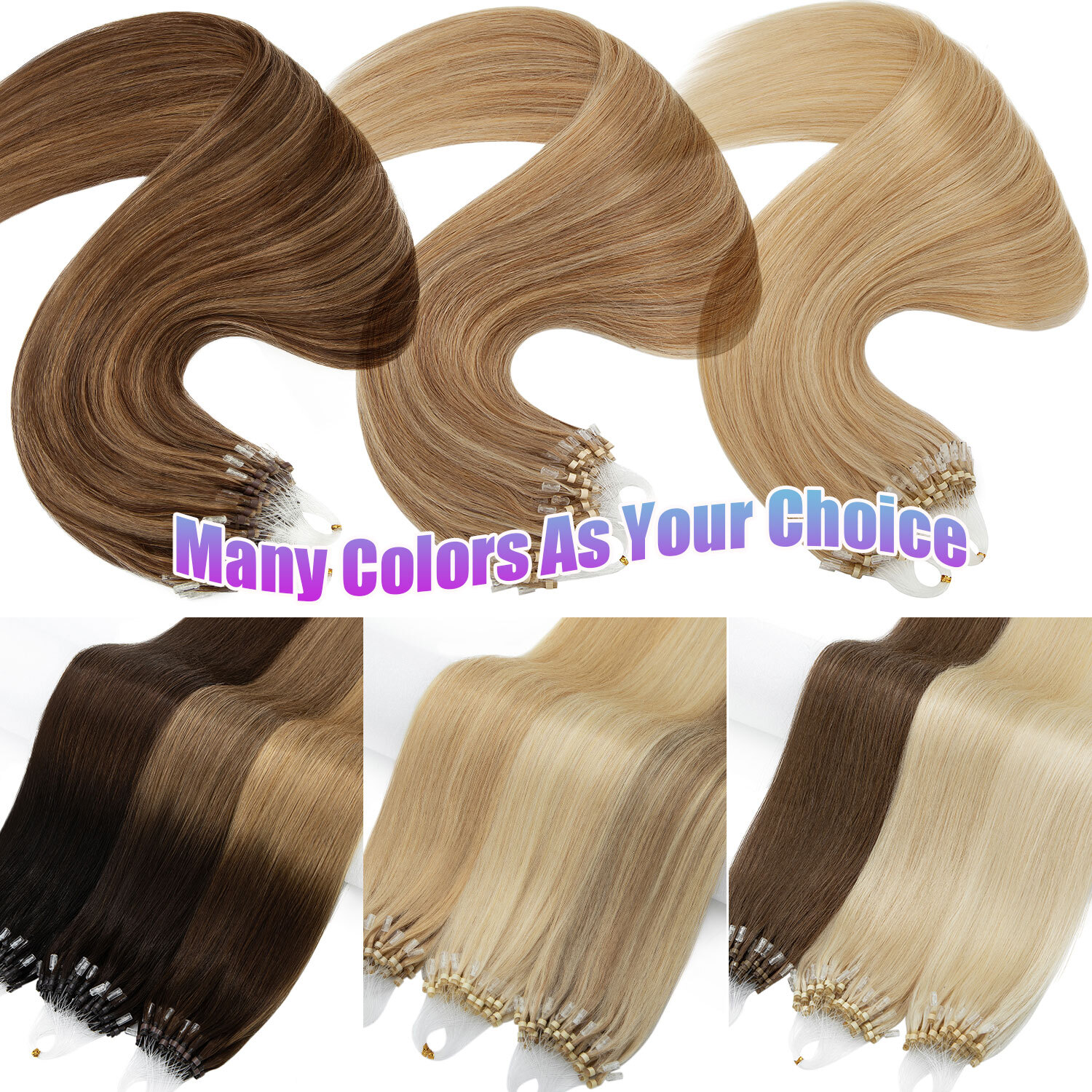 Micro Ring Loop Beads Tip 100%Remy Human Hair Extensions Thick 50G-400G Balagage