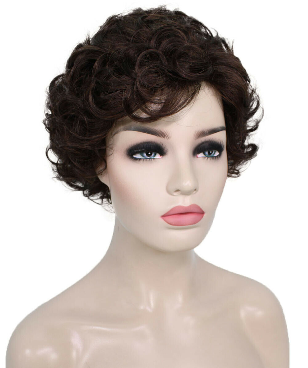 Monroe – Curly Kanekalon Synthetic Fiber Full Wig, 4 – 4.5 in, Chestnut Brown
