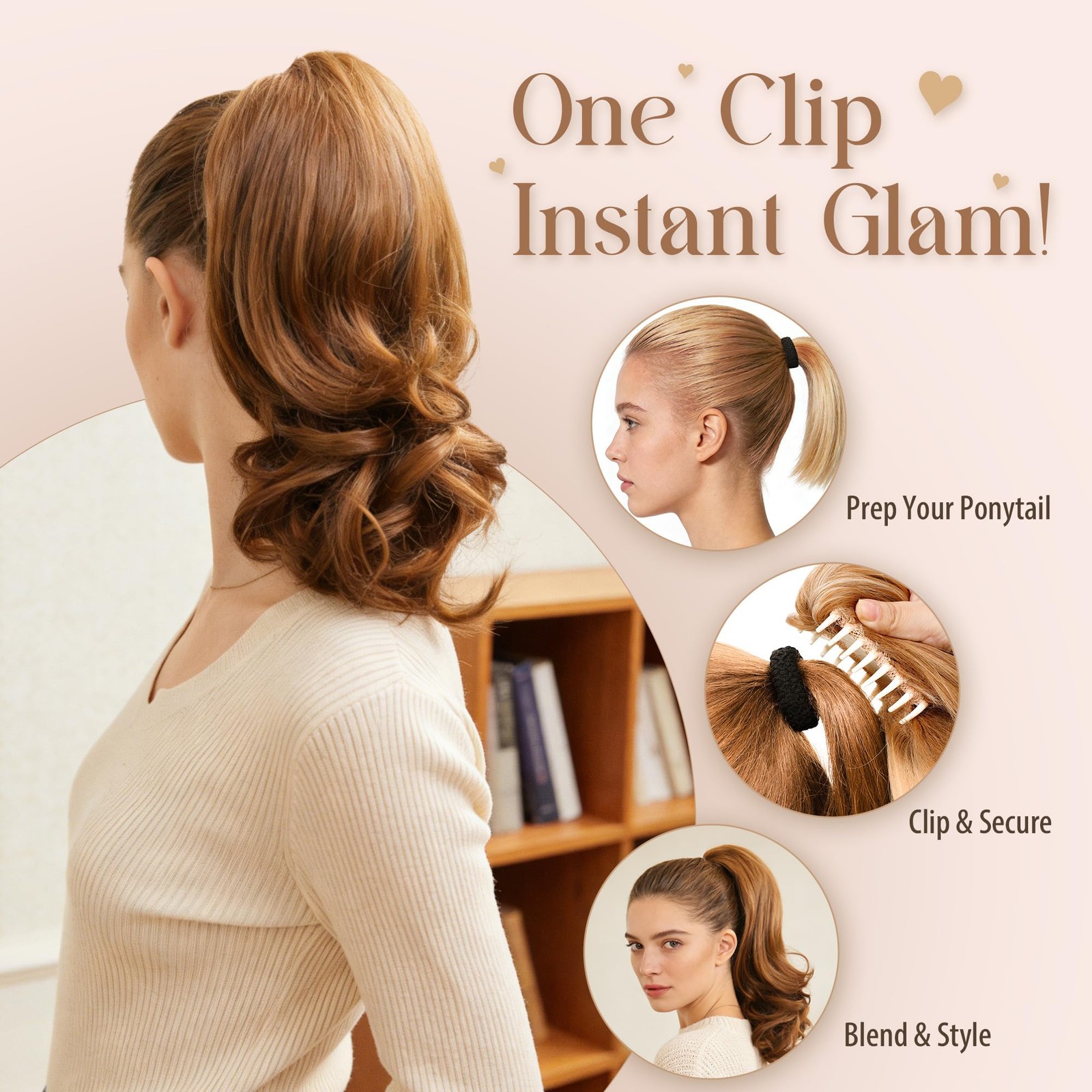 Curly Claw Clip Ponytail Extension 14 Inch Pony 14 Inch, #8 Coppery Brown
