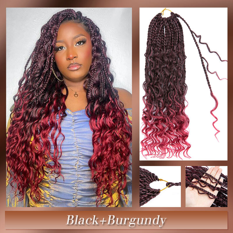 Pre-curled Boho Long Box Braid Wavy Ends Long-lasting Protective Twist Braided