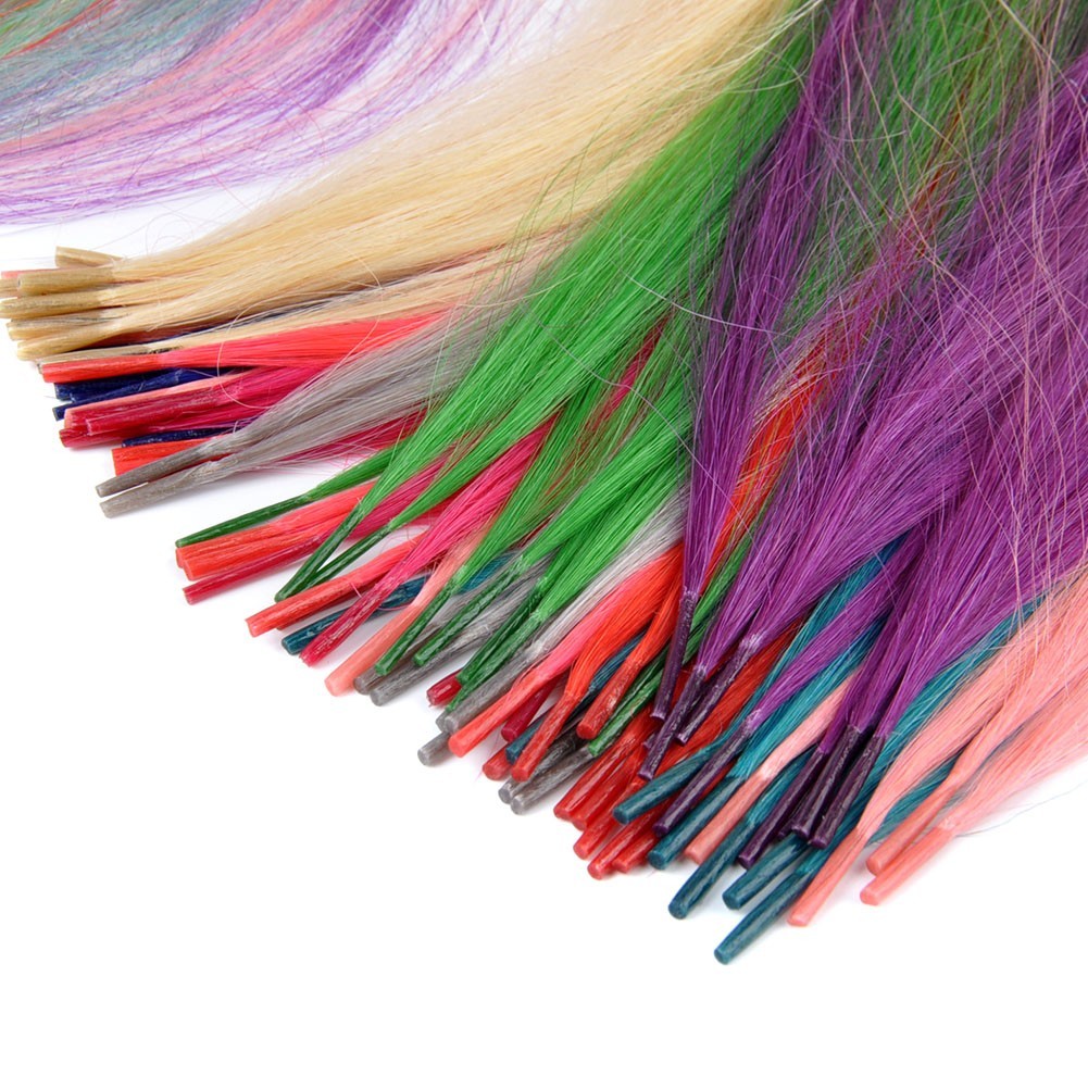 Colored Hair Rainbow I Tip Human Hair Extension With FREE Micro Beads and Hook