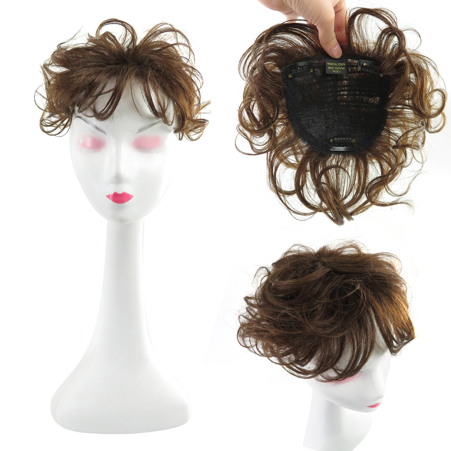 Short Wavy Curly Hair Crown Topper Human Hair Replacement for Women’s Thin Hair