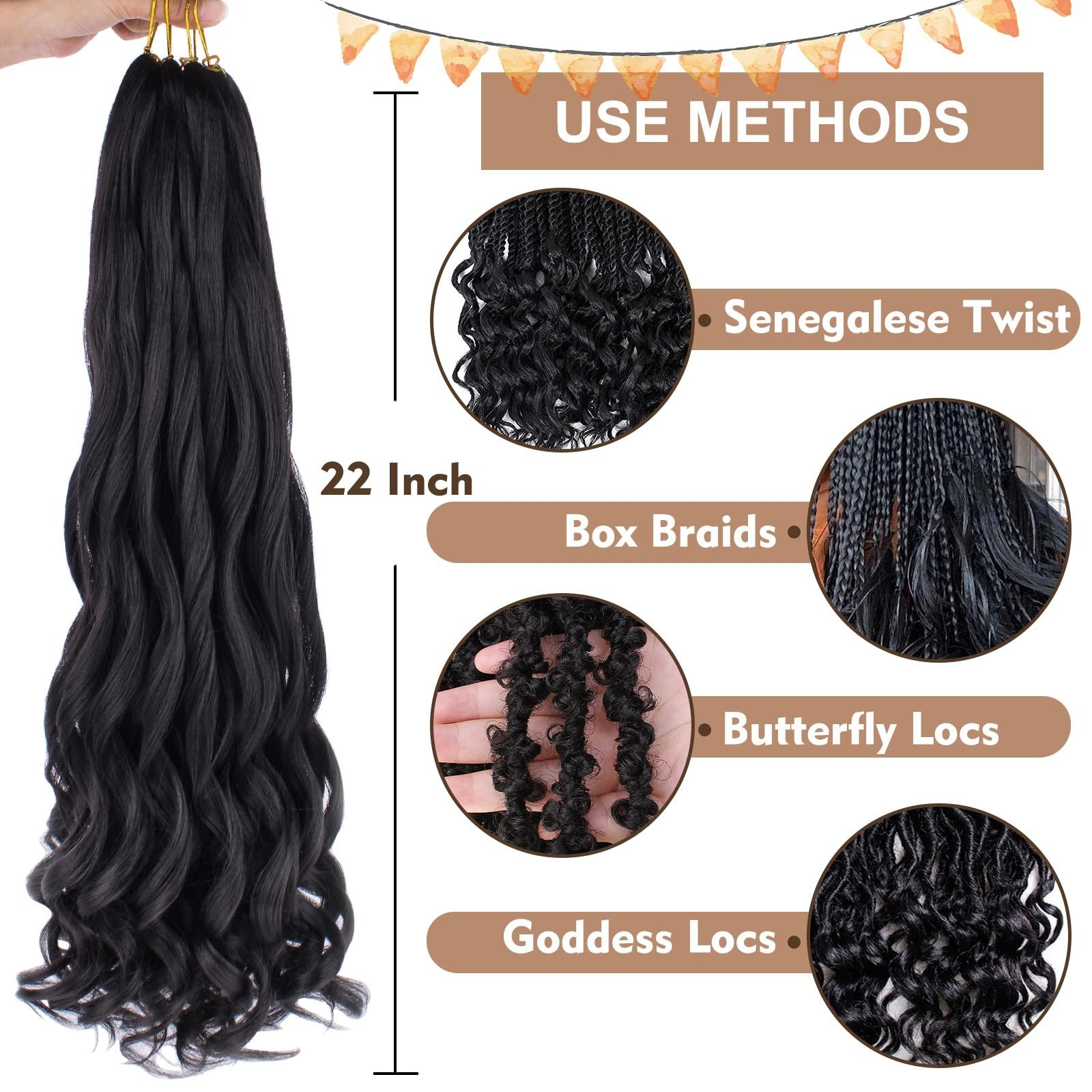 75g French Curl Braiding Hair 22″ Natural Black Pre-Stretched Loose Wavy Crochet