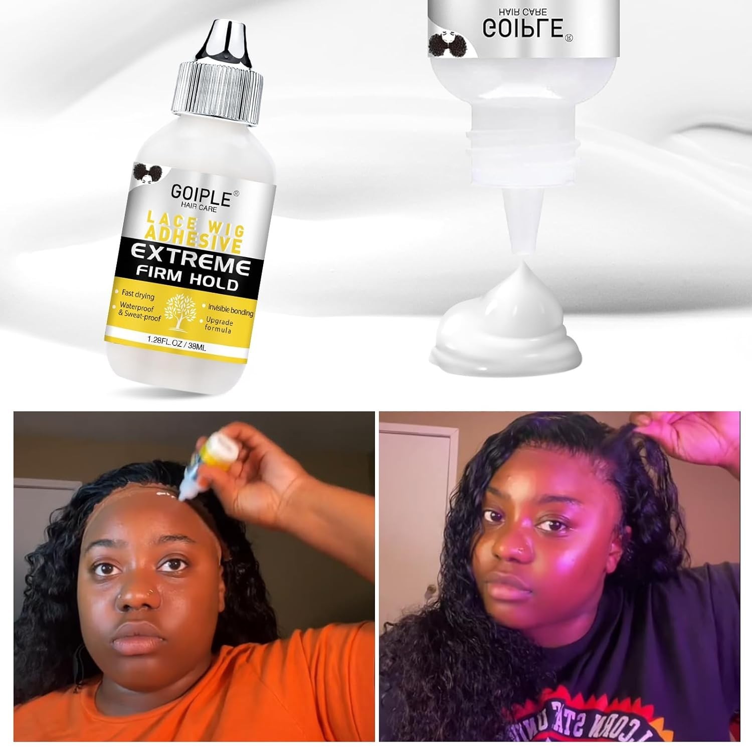(3 PACK) Goiple Waterproof Lace Wig Glue 1.28 Fl OZ Fast Dry Adhesive for Hair