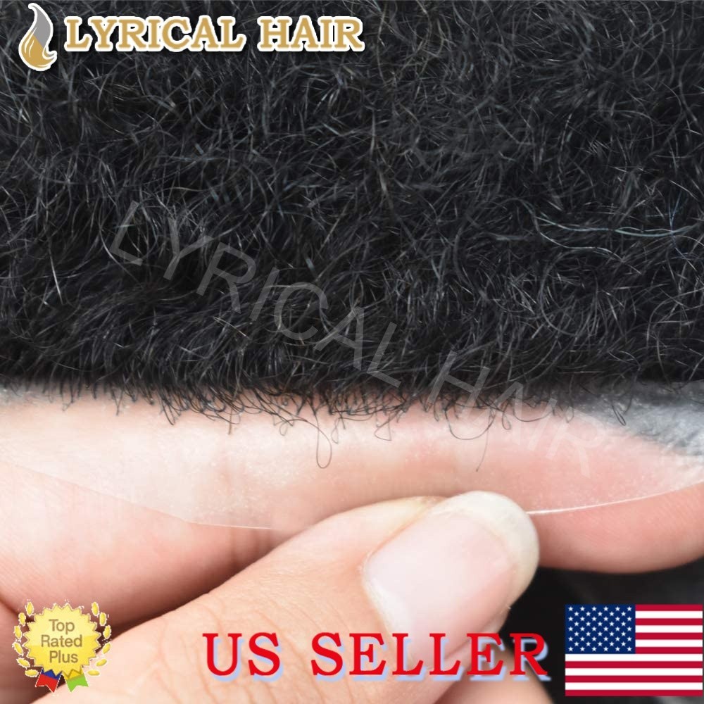 Afro Curly Toupee For Black Men Full Poly PU Skin Hairpiece Hair Replacement Wig