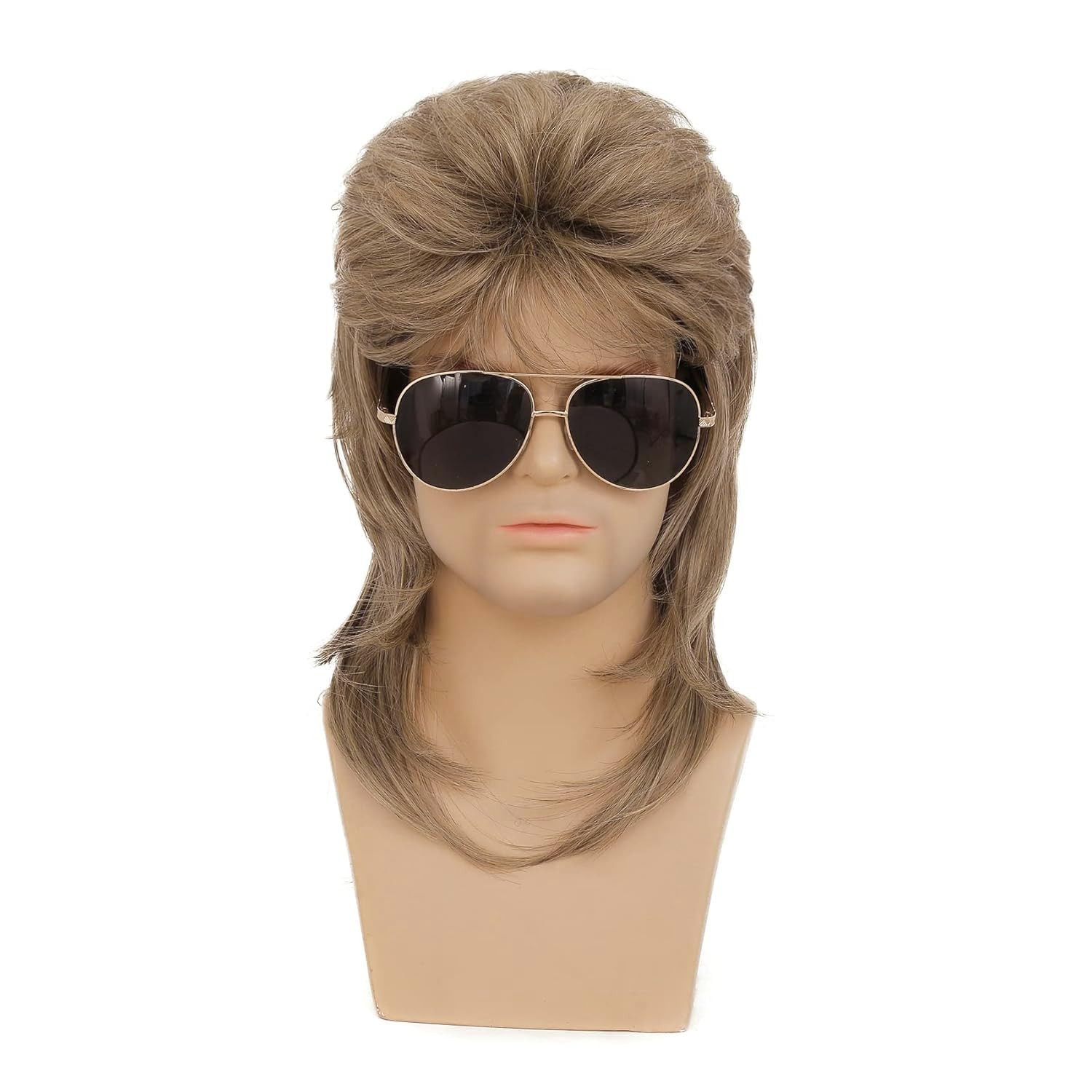 Swiking Mens Mullet Wig Light Brown Retro 70S 80S Disco Rocker Curly Punk Fancy