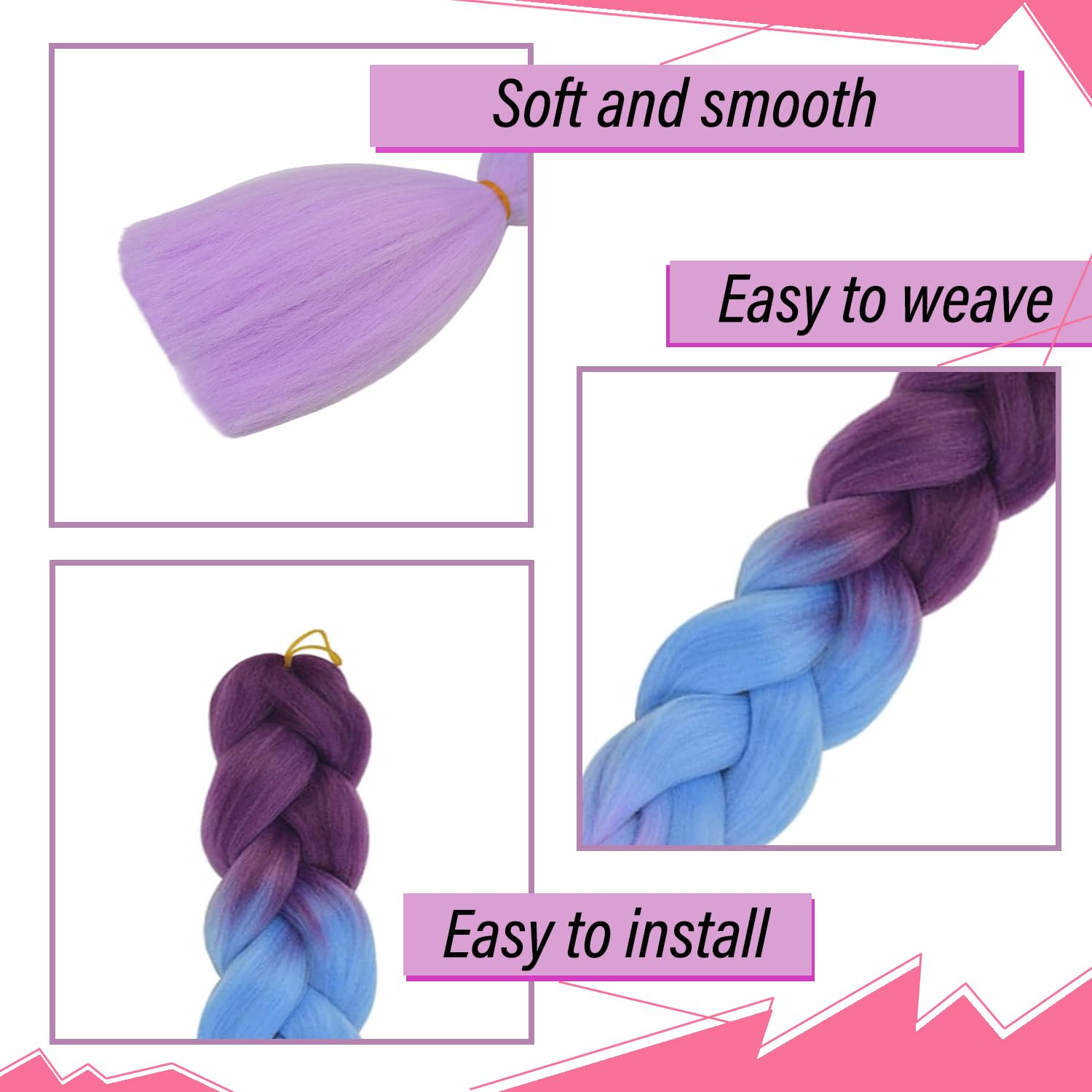 3 Packs 24 Inch Ombre Braiding Hair High Temperature Synthetic Fiber Hair Extens