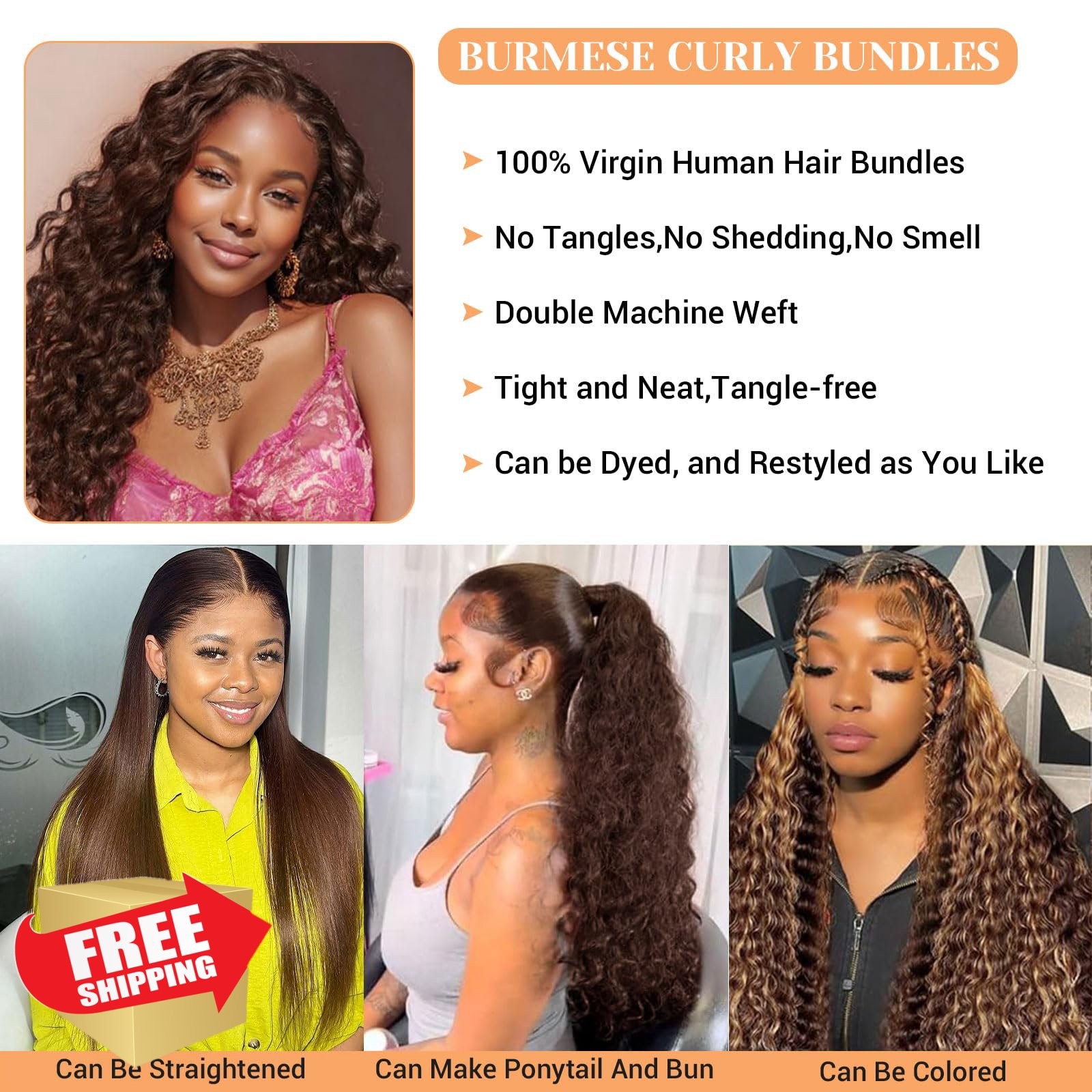 MOOTAFUL Brown Curly Bundles 14 16 18 Inch