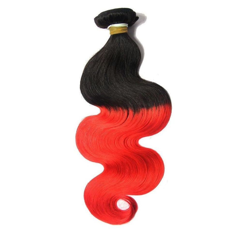 3 bundle + closure 4×4 1b#red Body Wave Hair Human 8”