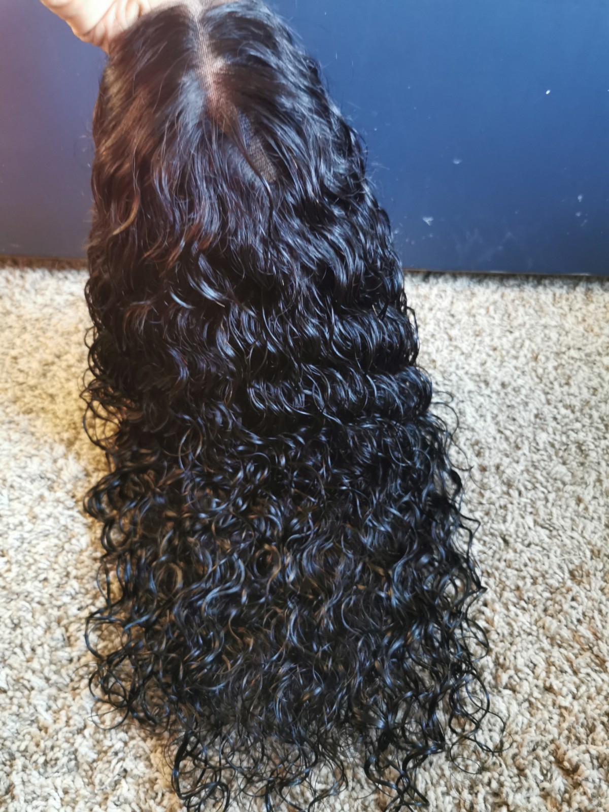 New 16″ Ashimary Human Hair Invisi-Strap Water Wave 360 Lace Frontal Wig 1B