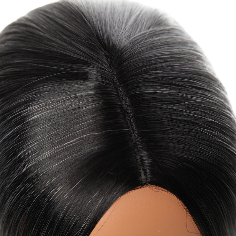 Full Synthetic Ombre Gray Brown Hair Straight Women Wigs with Rose net 12″ Long