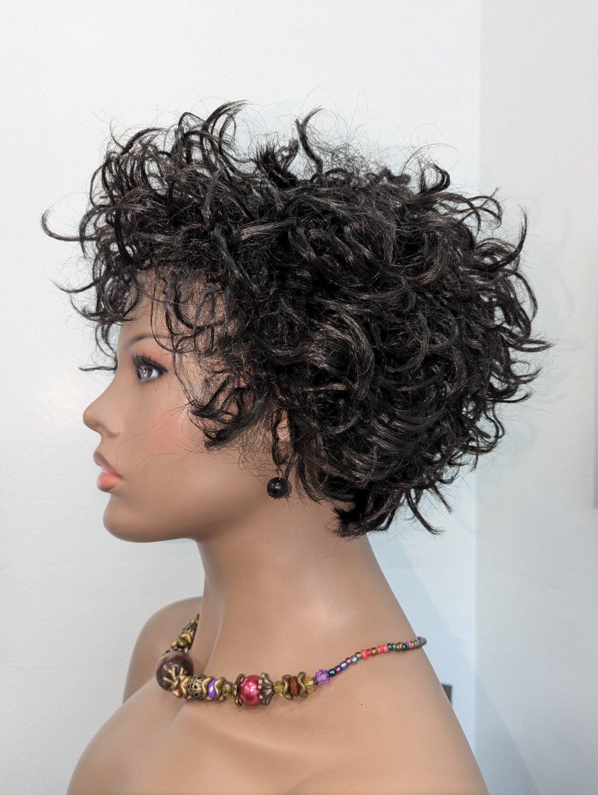 Short Trendy Synthetic Cringle Wavy Color 1B Off Black With Bangs Wig