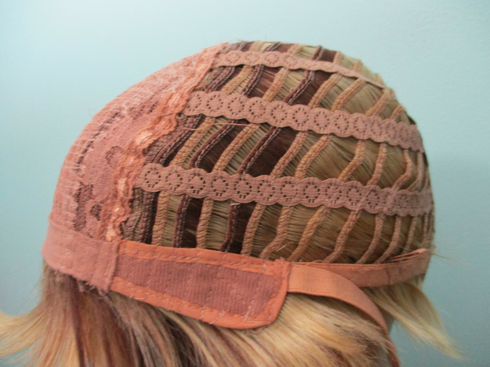 4 – 6″ blonde and medium brown asymmetrical WEDGE style WIG – sideswept bangs