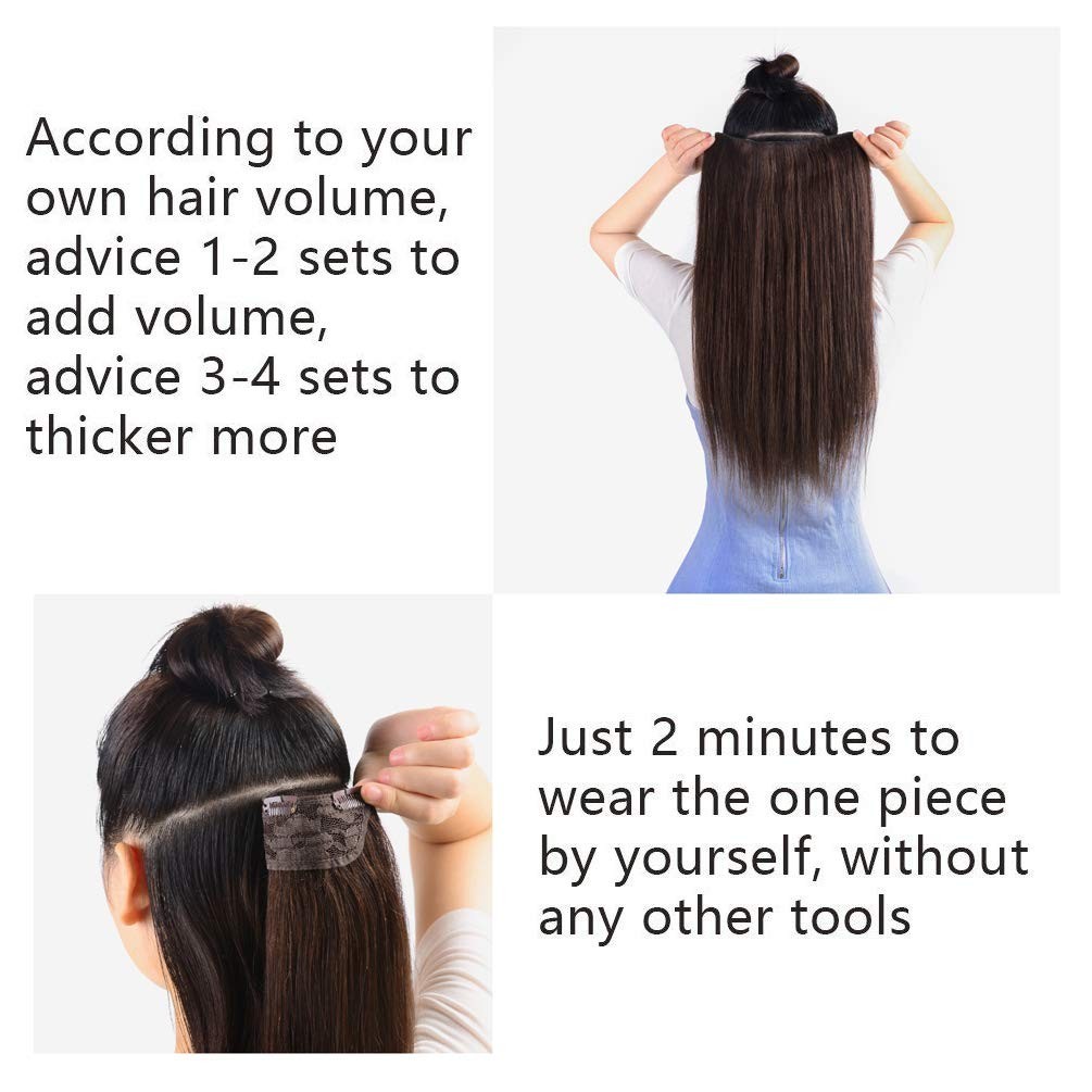 100% Real Human Hair Clip-In Extensions – 14″ Dark Brown, 70g, Full Head Coverag