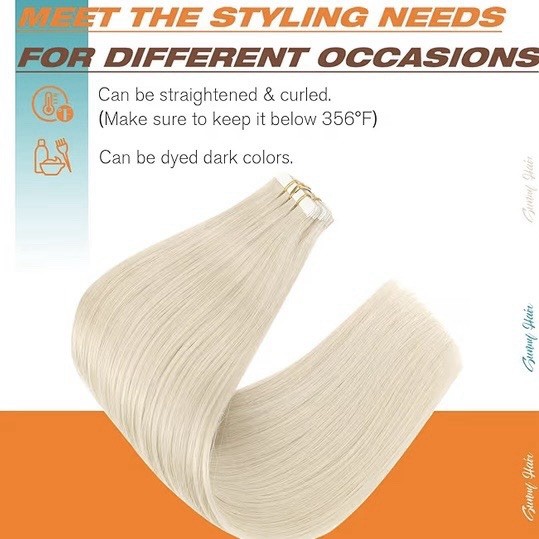 Sunny Human Hair Tape In Extensions 12 Inch 30g 20Pcs #60 Bleach Blonde Remy NEW