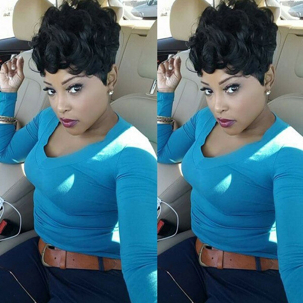Short Black Curly Wig Pixie Cut Human Hair Wigs No Lace Glueless Wave Wig Soft