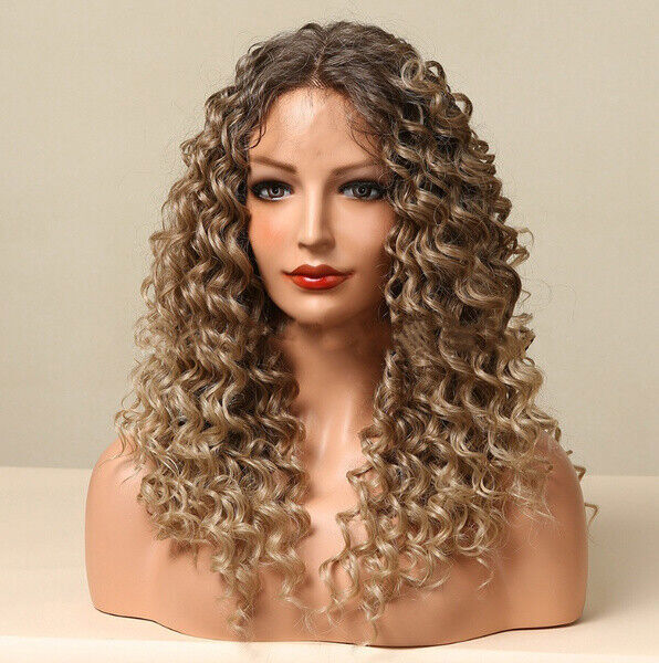 Women Ombre Ash Blonde Curly Lace Front Wigs T Part Kinky Curly Blonde Wigs