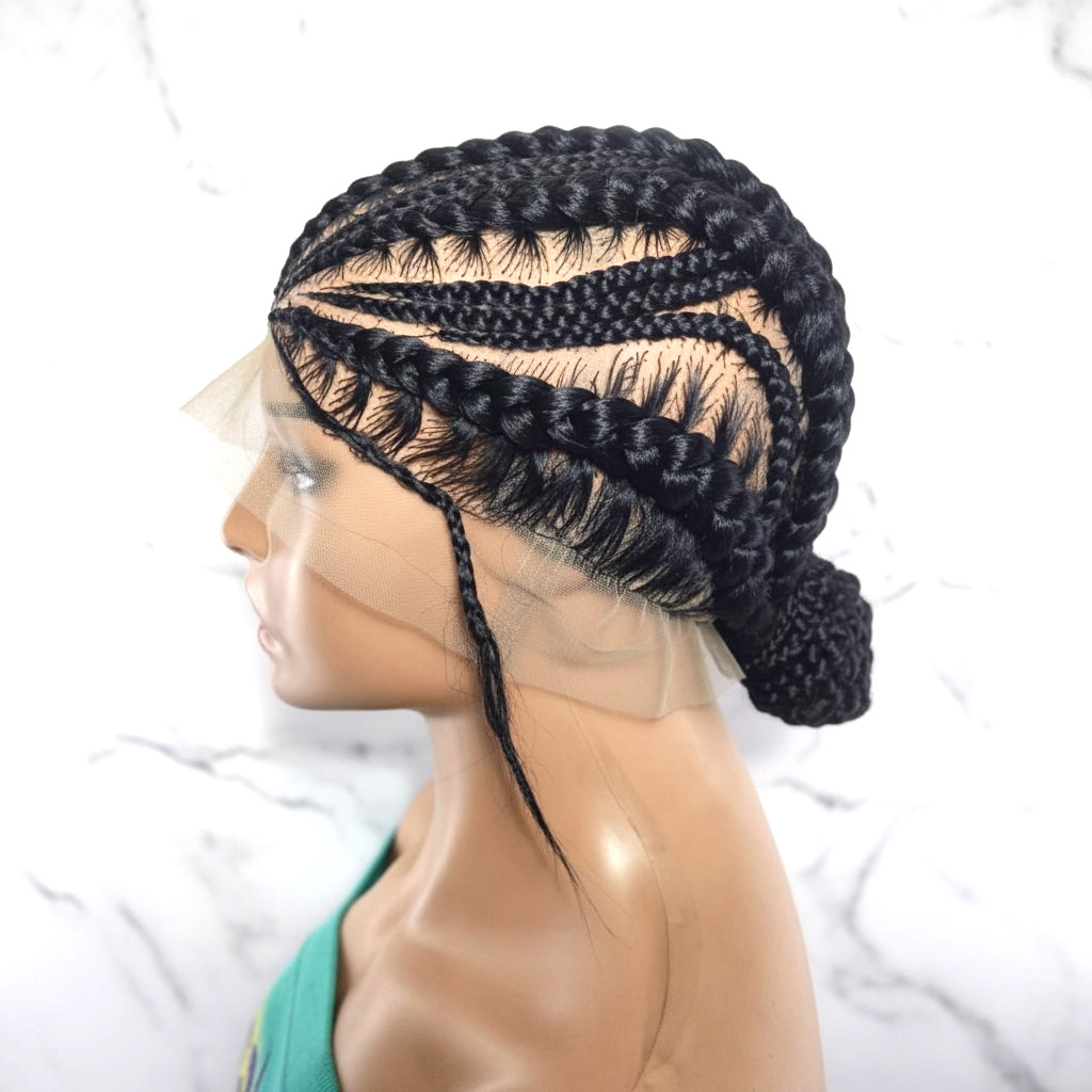 Bun Braided Wig. Natural Brush Cornrow Braids. Full Lace with Baby Hair.