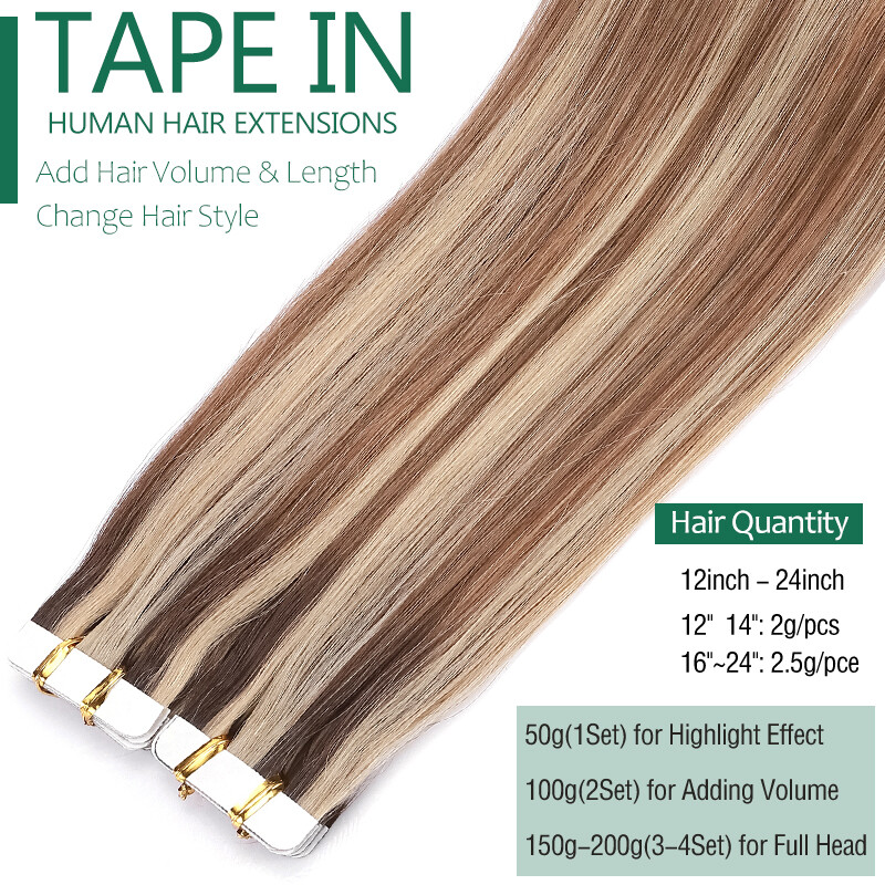 Seamless Tape In Skin Weft 100% Human Hair Extensions Real Remy Hair 40Pieces