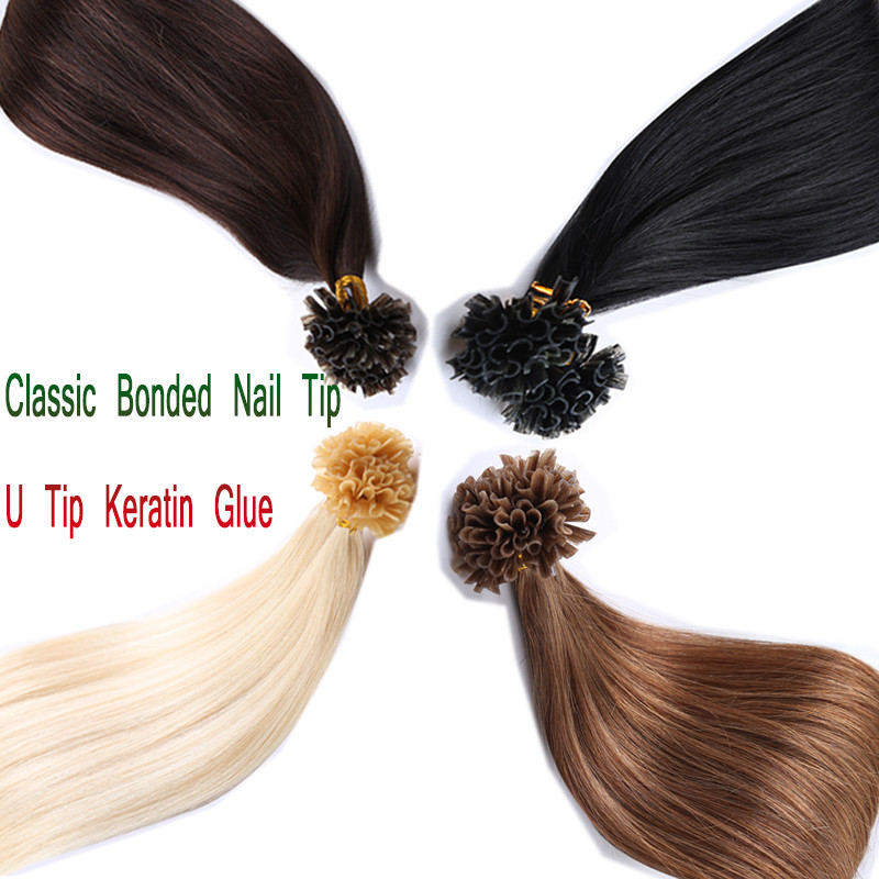 100 Strands U Nail Tip Pre Bonded Fusion Straight Remy Human Hair Extensions C13