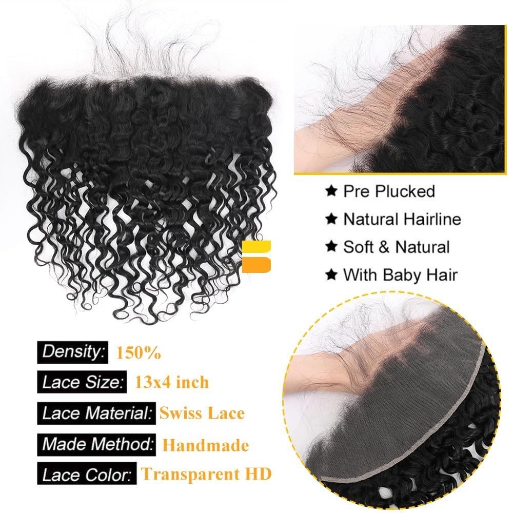 Brazilian Water Wave Virgin Human Hair 13×4 Ear to Ear Lace Frontal Hair Closure