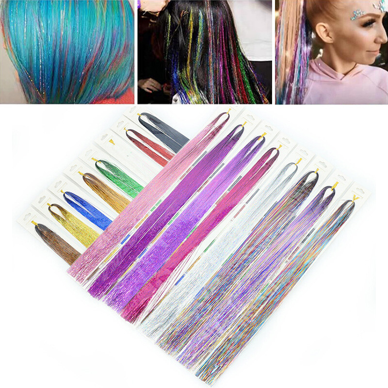 Sparkle Hair Tinsel Holographic Glitter Extensions Highlights False Hairstyling