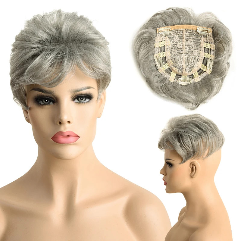 Short Pixie Cut Hair Topper Natural Wave Hair Pieces for Women Men Thinning Hair