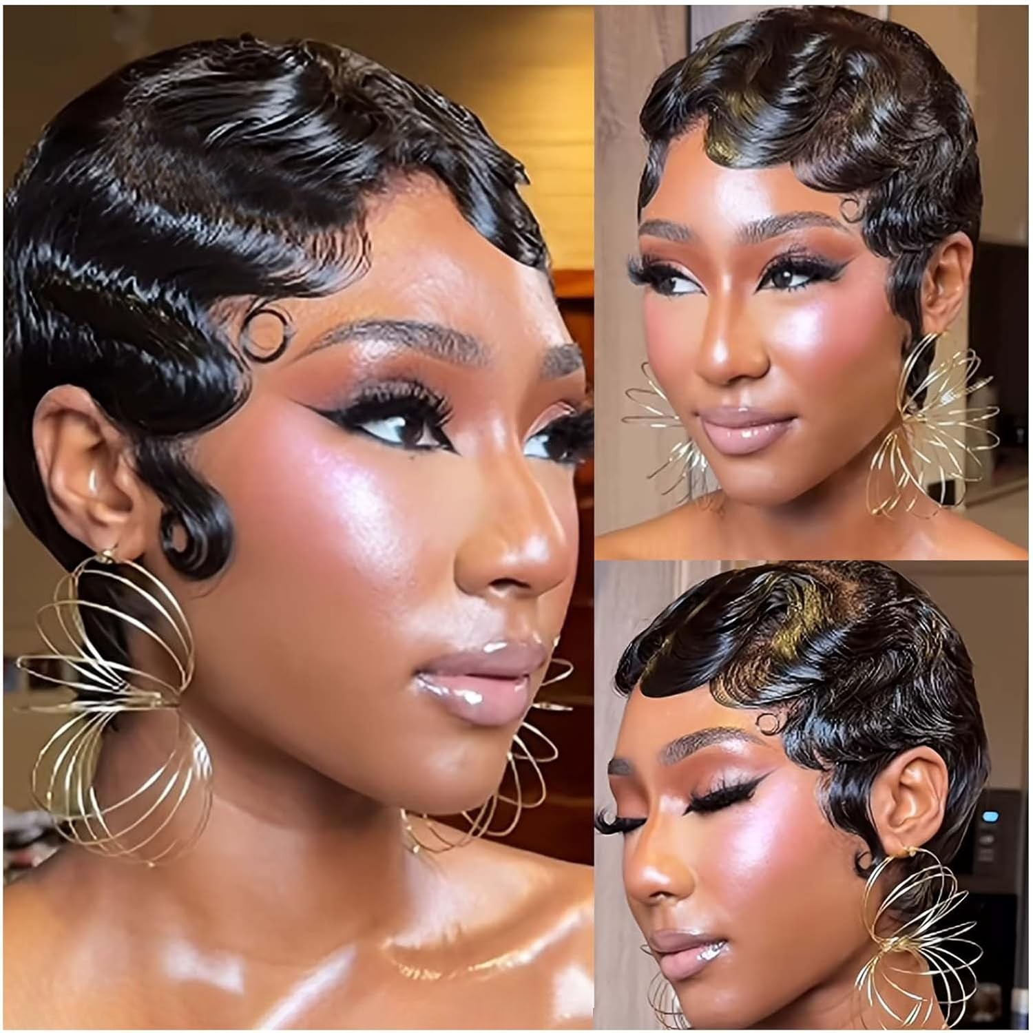VRZ Short Wigs for Black Women Human Hair Ocean Finger Wave Pixie Cut Wig Hum…
