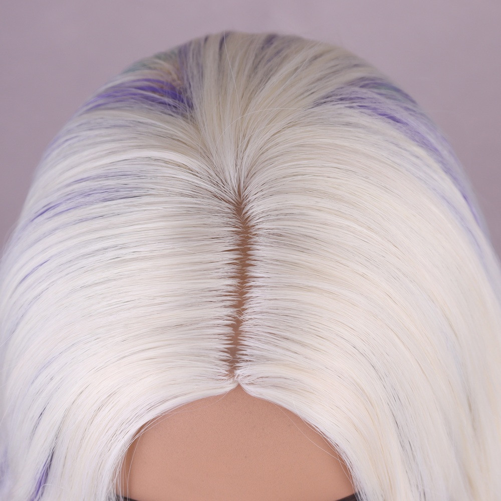 28in Women’s Multi Color Rainbow Wig Long Curly Wavy Wig Cosplay Party Wig