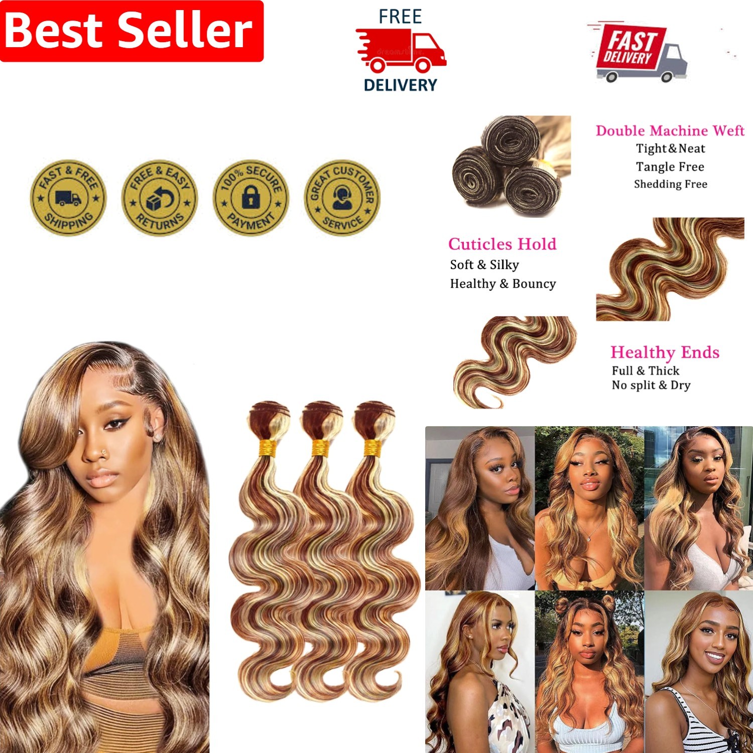 Breathtaking P30/613 Blonde Body Wave Extensions – 3 Bundles, 100% Virgin Hair