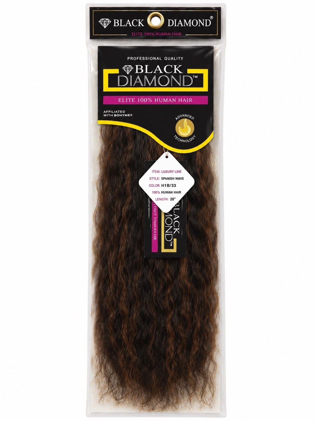 Black Diamond Elite 100% Human Hair Bulk Braiding Spanish Wave 20” Color H1B/33
