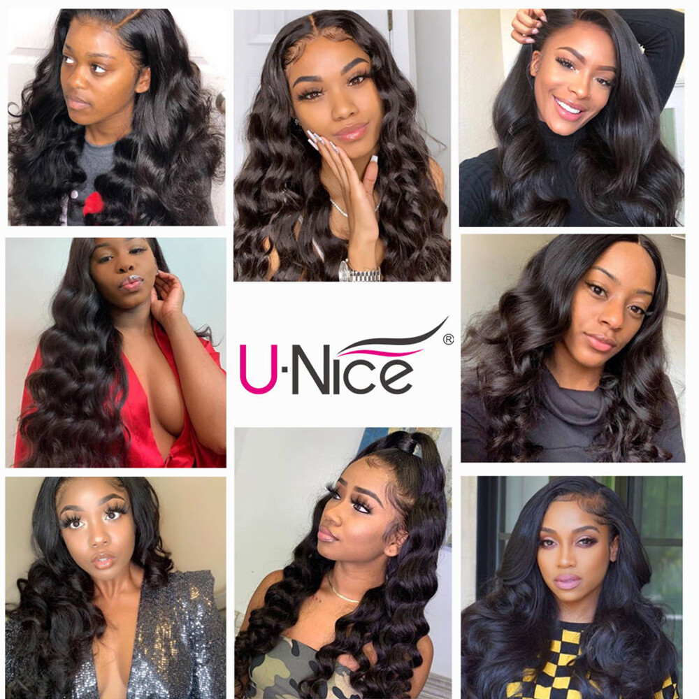 UNice Indian Water Wave Human Hair Extensions 3 Bundles With Lace Closure Weave