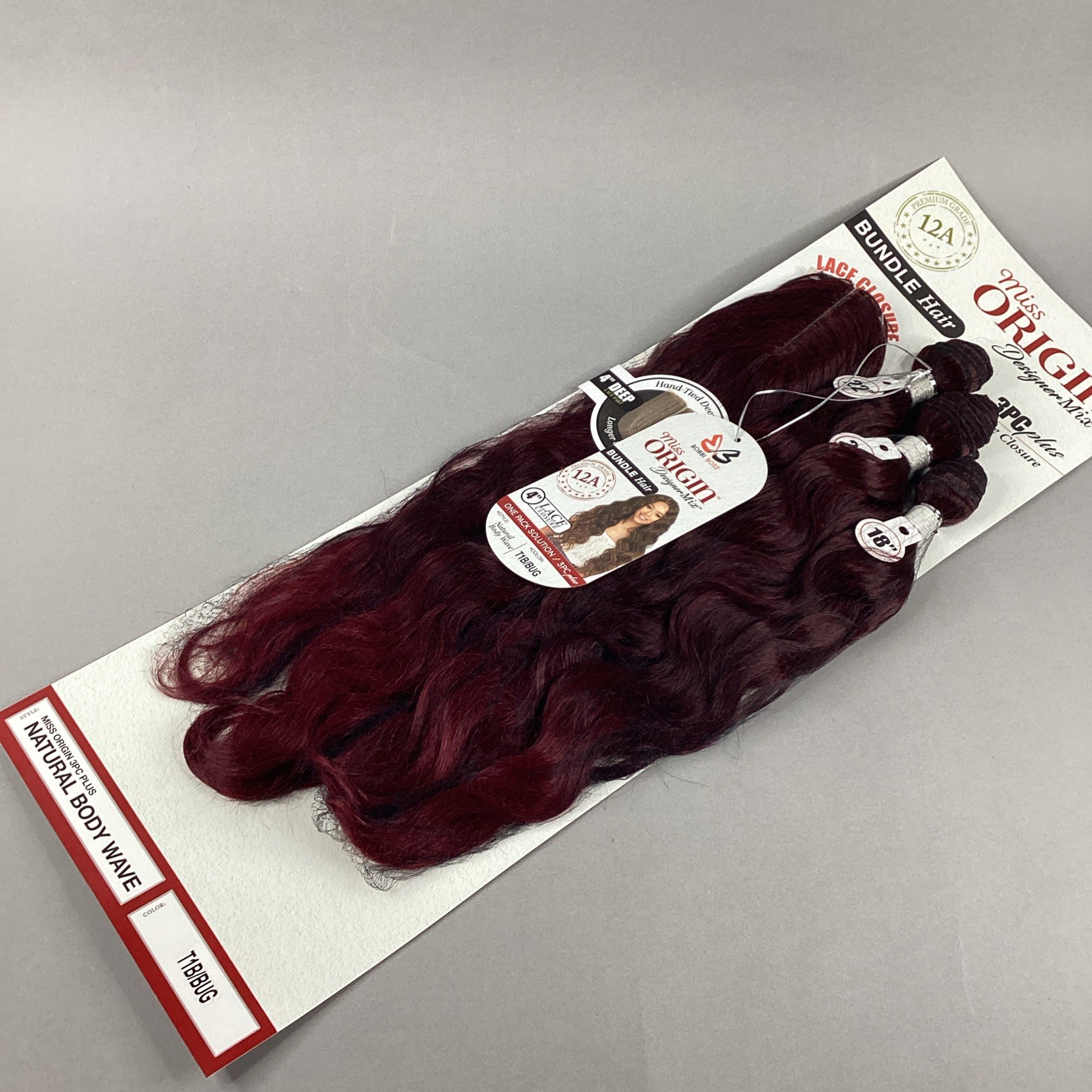 Body Wave #T1B/BUG Burgundy 18” 22” All-in-One Premium Synthetic Hair Extensions