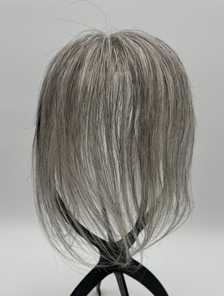 Gray Mixed Black w/ Brown Tones 10in 100% Real Human Hair Topper