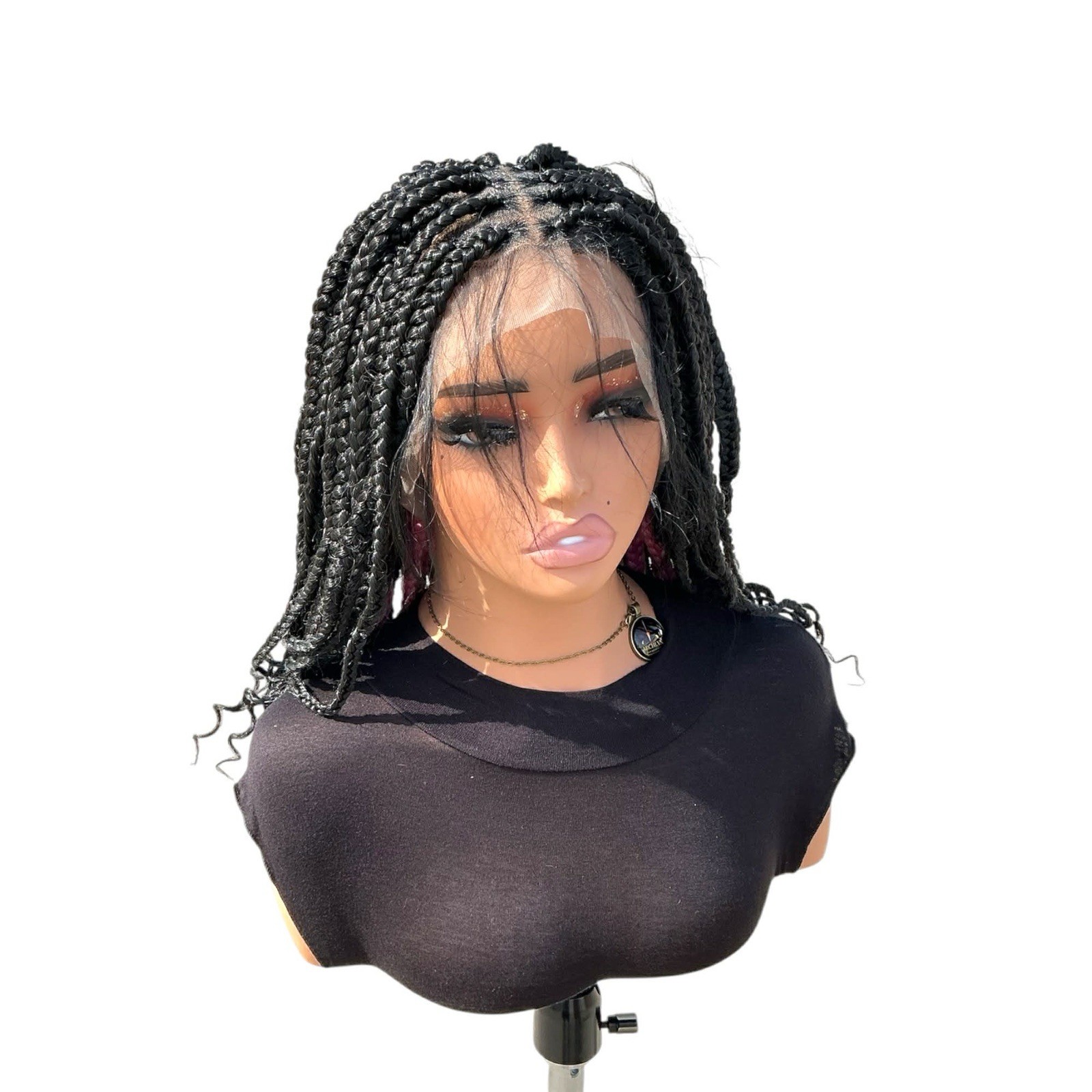 Women’s Synthetic Braided Lace Front Box Braid Wig Curly Ends Black/Pink 21-30in