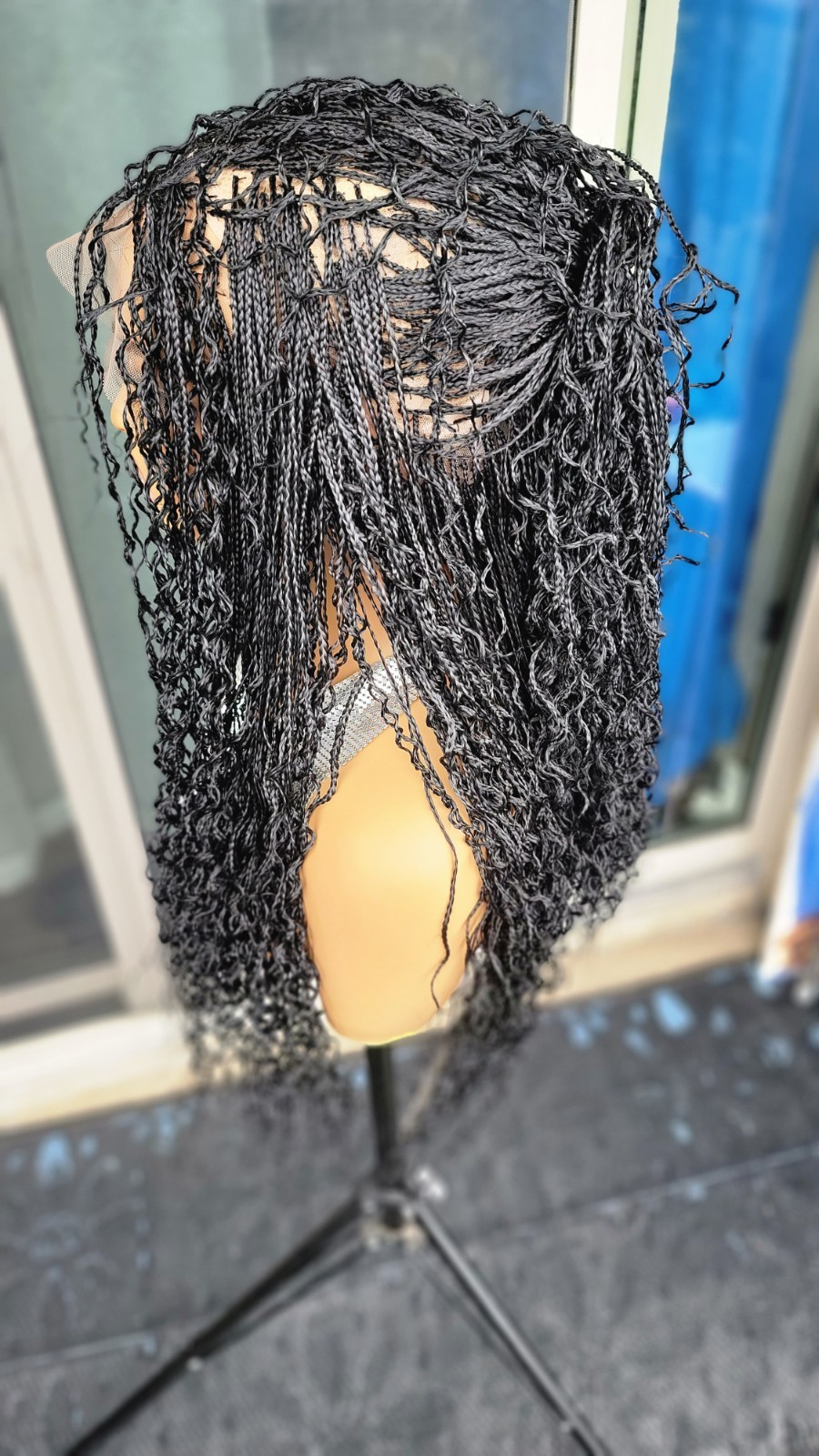 Braided Wig 22″ Micro Boho Braids Jet Black Full Lace Glueless Handmade Long NWT