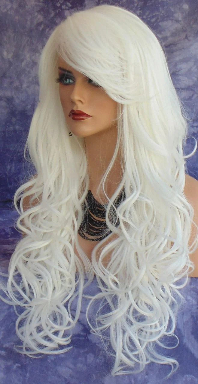 LONG CURLY HEAT FRIENDLY SKIN TOP WIG COLOR #60 WHITE *GORGEOUS SEXY LONG 108