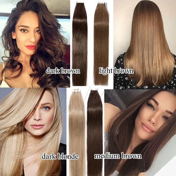 9A Russian Tape In Remy Human Hair Extensions Full Head Skin Weft Straight THICK