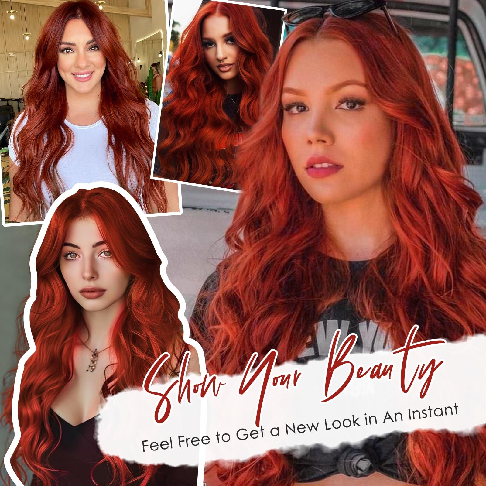 Auburn Wig for Women, 26 Inch Long Wavy Lace Hairline Middle Part Natural Loo…