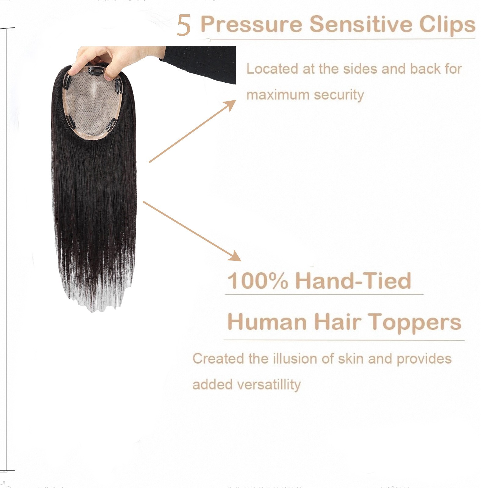 100% human hair Topper 16x18cm Remy Hair Silk Top Hand Tied Hair ready to wear