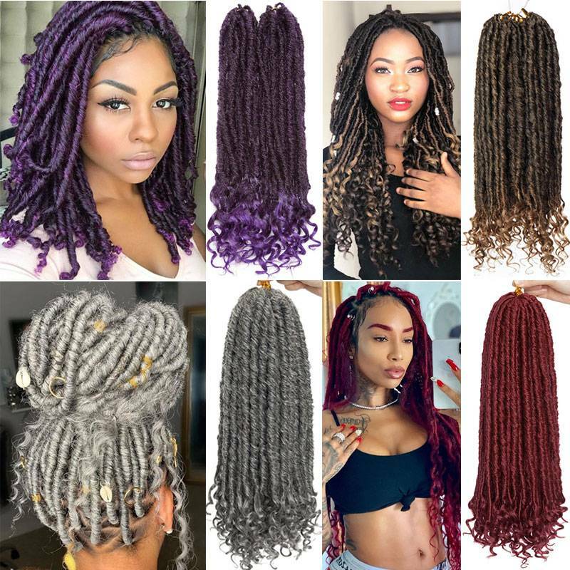 US Purple Goddess Faux Locs Crochet Braids Hair Extensions Curly Ends Dreadlocks