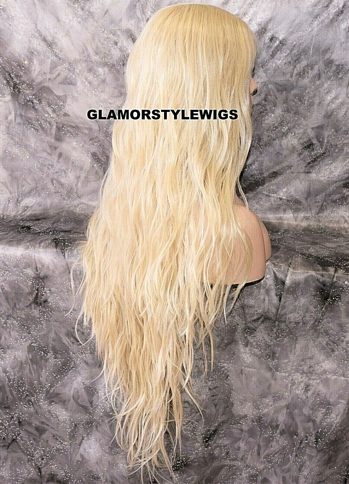 3 WAYS PART LACE FRONT FULL WIG EXTRA LONG WAVY LAYERED BLEACH BLONDE HEAT OK