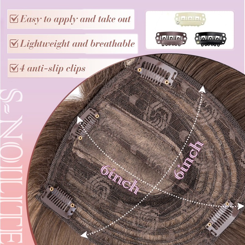 100%Real as Human Hair Topper Toupee Clip in Extension Silk Hairpiece 6″x6″ Lace