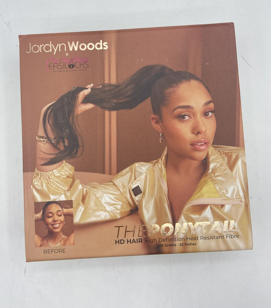 *9 JORDYN WOODS EASILOCKS PONYTAIL HAIR HEATRESISTANT 22″ 120G MED BROWN OMBRE