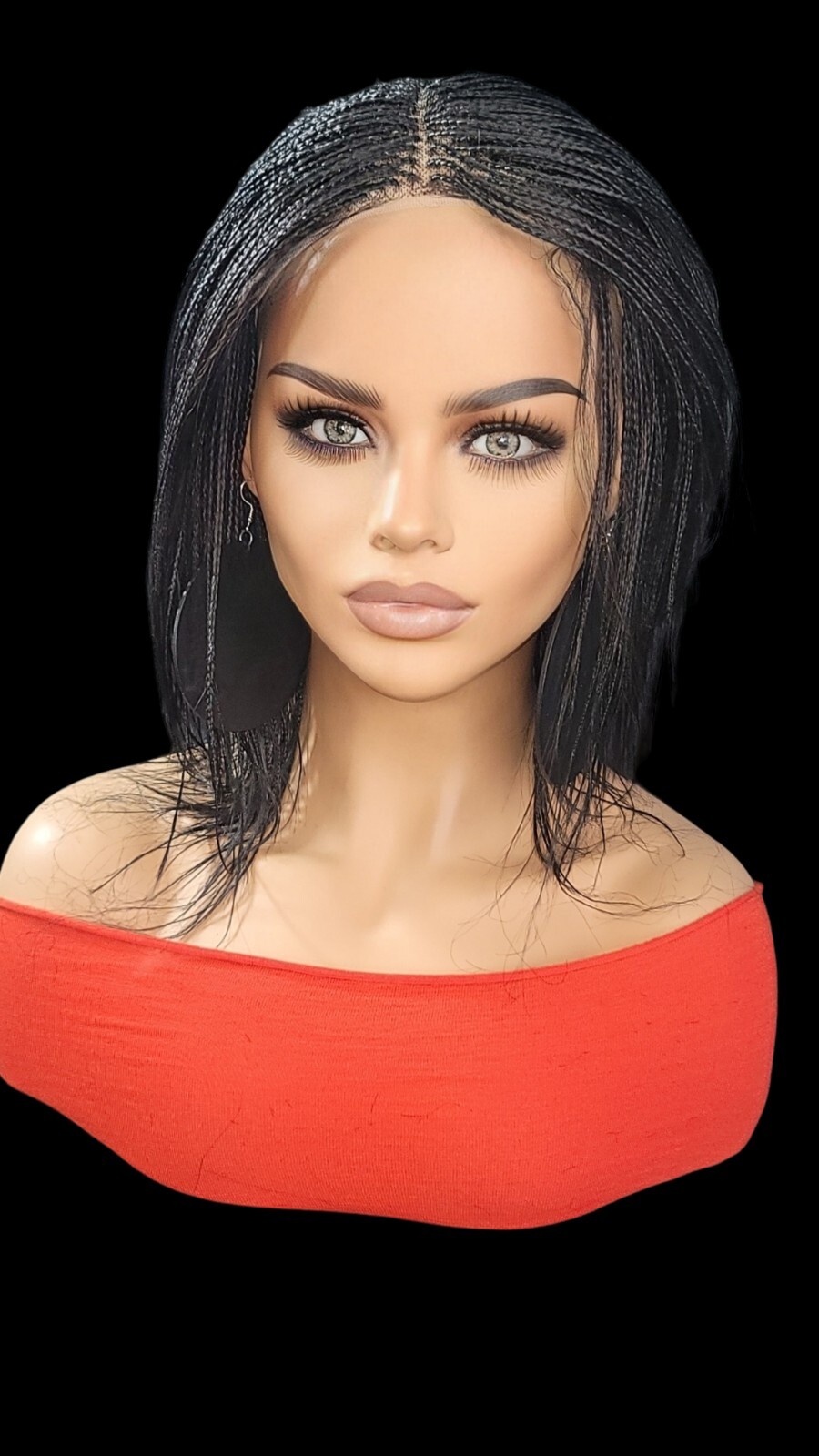 Braided Wig Micro Braids Bob Jet Black Full Lace Glueless Handmade 10″short