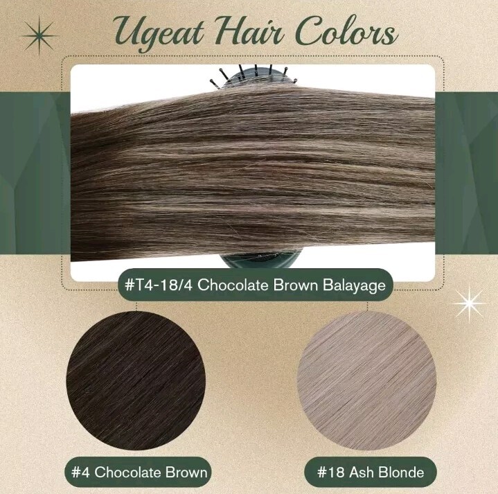 Ugeat Straight Clip in Hair Extensions Balayage Brown With Blonde Hair, 5pc-12in
