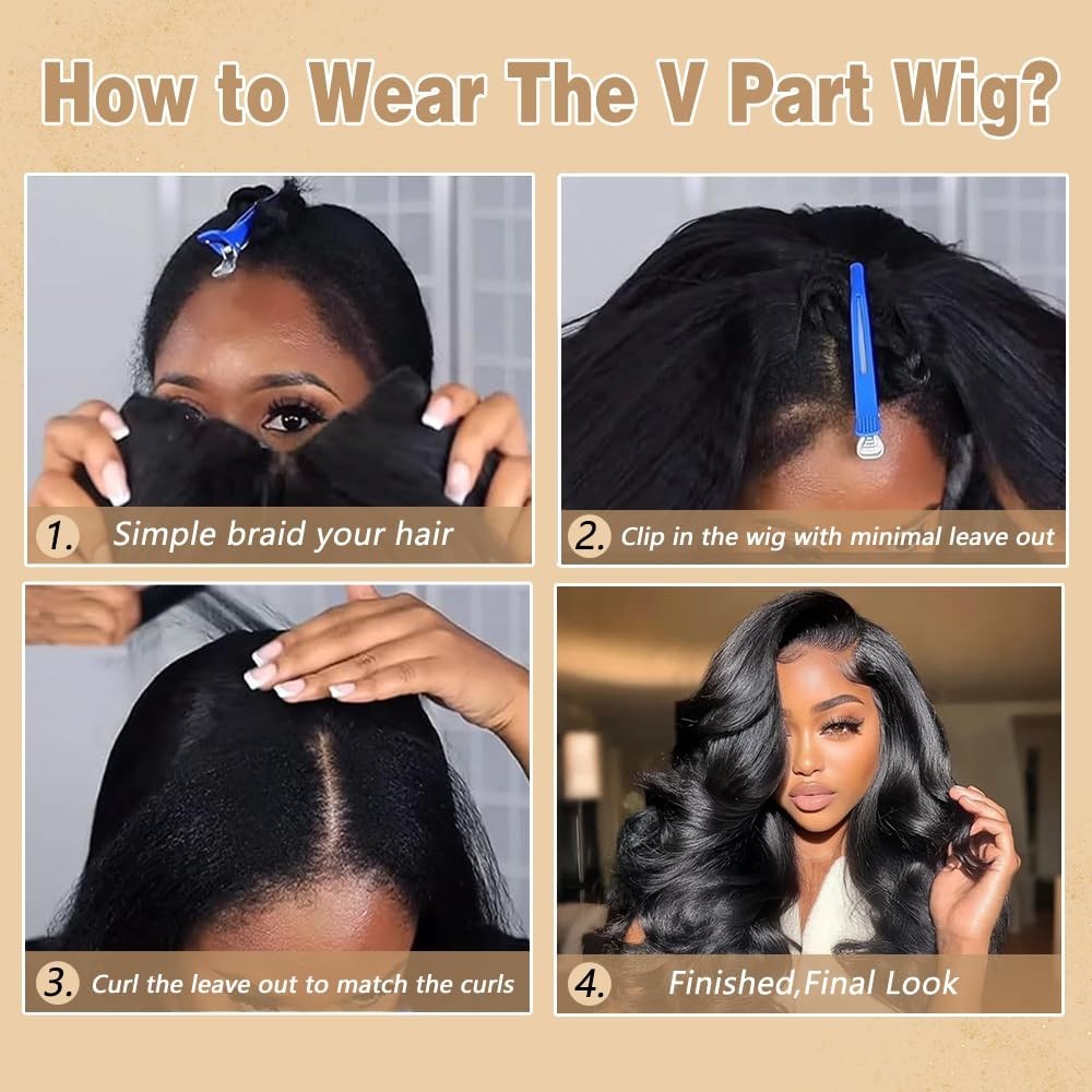 V Part Human Hair Wig Body Wave 250% Density Adjustable Glueless Clip-In 18