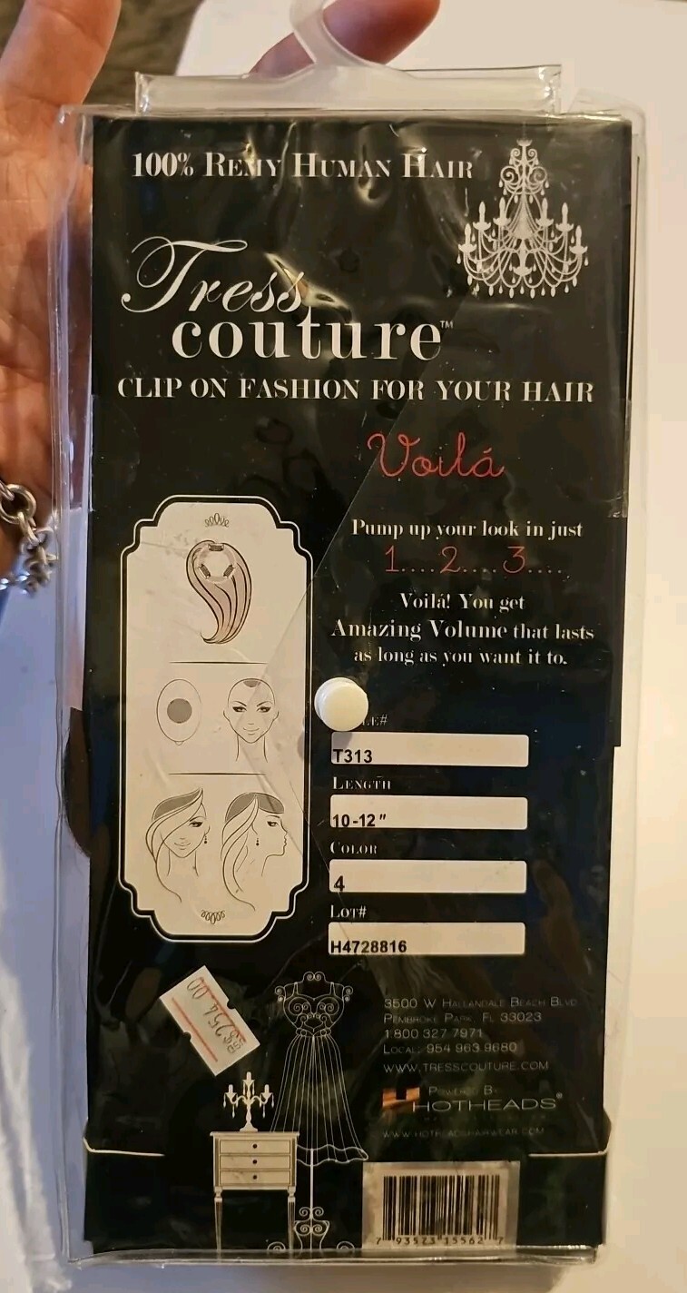 Tress Couture by Hotheads Clip on Volumizer Hair Extension 100% Remy Human Hair